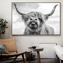 Pintura en lienzo de animales salvajes, pósteres e impresiones en blanco y negro Yak Highland Cow, arte de pared, imagen para decoración de sala de estar 2024 - compra barato