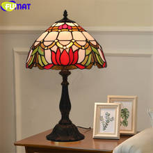 FUMAT tiffany desk light orchid lotus flower rose stained glass table lamp classical handicraft home decor 8 inch lighting LED 2024 - buy cheap