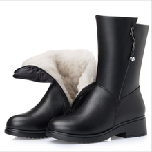 D391 Winter Genuine Leather Women Thick Wool Lined Ladies Mid-Calf Snow Boots Pius Size 43 Mother Warm Botas Mujer 2024 - buy cheap