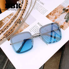HBK Luxury Square Sunglasses Rhinestone For Women Retro Brand Chain Design Metal Frame Shades Summer Sun Glasses Female UV400 2024 - buy cheap