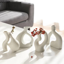 Керамическая ваза неправильной формы, белого цвета, для украшения гостиной, сухих цветов, столешницы, абстрактное искусство, ваза для рукоделия 2024 - купить недорого