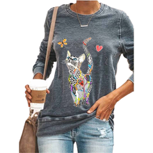 Blusa con estampado de gato colorido para mujer, camisa informal de manga larga con cuello redondo, estilo Casual, Otoño, 2021 2024 - compra barato