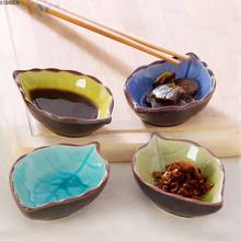 Японская посуда керамический соус блюдо Творческий лист кухня приправа маленькая тарелка Мини ледяная трещина глазурь тарелки для закусок 2024 - купить недорого