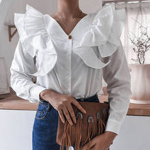 Elegant Deep V-Neck Solid Blouse Shirts Women Casual Loose Long Sleeve Tops Pullover 2020 Autumn Office Lady Fashion Sweet Blusa 2024 - buy cheap