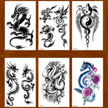Временные тату-наклейки в виде дракона, 6 стилей, тату для мужчин, хна, тату боди-арт, татуировка непромокаемая временная, временные тату, набор s, тату, искусство 2024 - купить недорого