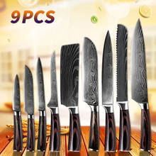 Juego de cuchillos de cocina, utensilio de acero inoxidable con alto contenido de carbono, Santoku, afilado, para carne, rebanador, utensilios de cocina 2024 - compra barato