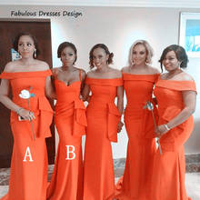 Длинные платья подружек невесты с открытыми плечами, 2021, оранжевое Африканское свадебное платье, размера плюс 2024 - купить недорого