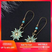 Dangle Earrings Hanging for Women Ethnic Sun Flower Drop Earrings Vintage Jewelry Fashion antique Metal statement Earrings Plant 2024 - buy cheap