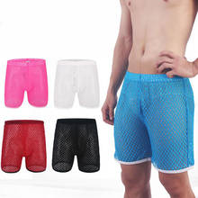Pijama masculino com shorts de malha transparente, roupa de dormir em formato de favo de mel, respirável para homens 2024 - compre barato