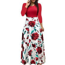 Vestido maxi feminino manga longa, vestido casual de festa com estampa floral, gola redonda, tamanho grande, primavera e outono 2024 - compre barato