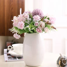 7 garfos de plástico artificial flores falsas rosas peônia de seda flores bouquet noiva margarida para o quarto casamento decoração casa arranjo vaso 2024 - compre barato