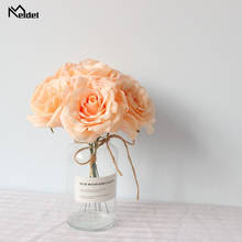 Meldel blanco flores artificiales de rosa de seda de la boda flores 7 cabezas de seda ramo de rosas para bodas flores blanco decoración del hogar 2024 - compra barato