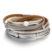 Amorcome pulseira de couro retrô, bracelete com pingente, boho, multicamadas, feita à mão, magnética, presente feminino 2024 - compre barato