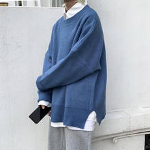 Мужской однотонный пуловер с круглым вырезом, повседневный утепленный шерстяной свитер, одежда свободного покроя, кашемировый вязаный M-2XL 2024 - купить недорого
