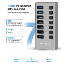 USB Hub 3.0 High Speed 7 Port USB 3.0 Hub Splitter On/Off Switch with EU/US Power Adapter for MacBook Laptop PC 2024 - buy cheap