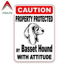 Aliauto Caution Car Sticker Property Protected By Basset Hound Dog PVC Decal Cover Scratches for Golf Mini Cooper Kia ,14cm*10cm 2024 - buy cheap
