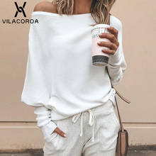 Slash Neck White Long Bat Sleeve Women Sweater Sexy Strapless Loose Knit Pullover Streetwear Cotton Female Jumper Thin Sweater 2024 - buy cheap