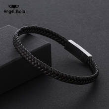 Pulsera de cuero trenzado para hombre, brazalete de acero inoxidable con hebilla magnética, estilo Buda, Punk, color negro, 2018 2024 - compra barato