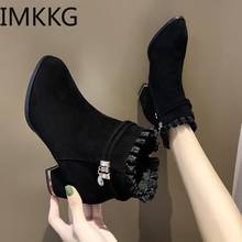 Novo clássico mulheres botas de tornozelo inverno feminino outono sapatos casuais meados de salto camurça esfrega senhoras quentes sapatos femme booties 2024 - compre barato