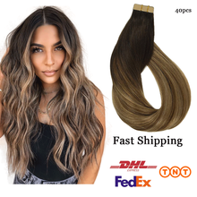 40pcs Tape in Human Hair Extensions Seamless Skin Weft Hair Extensions Straight Highlights 100% Human Hair Remy Adhesive14"-24" 2024 - buy cheap
