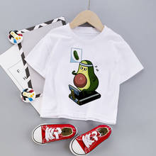 Camiseta informal con estampado de aguacate para niños y niñas, ropa de verano con estampado de aguacate, Harajuku, cuello redondo, color blanco 2024 - compra barato