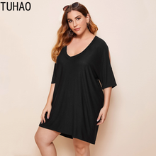 Tuhao vestido feminino folgado, camisola casual preta plus size 7xl 6xl 5xl 4xl wm21 2024 - compre barato