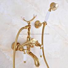 Gold Color Brass Wall Mounted Bathroom Clawfoot Bathtub Faucet & Hand Shower Basin Sink Mixer Tap & Hand Shower Nna956 2024 - buy cheap