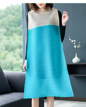 HOT SELLING Miyake Fashion fold  sleeveless patchwork stand neck dress IN STOCK 2024 - buy cheap