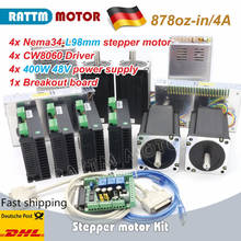 4 Axis Nema 34 Stepper Motor CNC Controller kit 98mm  878oz-in / 4.0A & Driver 6A/80VDC 256 Microstep & 400W 48V power supply 2024 - buy cheap