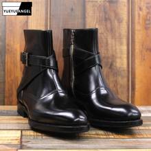 British Style Mens New Genuine Leather Motorcycle Boots Pointed Toe Zippers Cowhide High Quality Fashion Black Ankle Boot 2024 - buy cheap