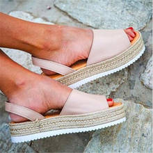 Women's Sandals Summer Shoes Female Thick Bottom Hemp Platform Heel Sandals PU Leather Back Strap Casual Ladies Flat Shoes 2021 2024 - buy cheap