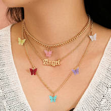 Collar de varias capas con letras para mujer, Gargantilla con forma de mariposa acrílica, joyería de fiesta para niña, Ángel, Babygirl, 2020 2024 - compra barato