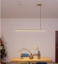 Modern Nordic simple creative personality designer led strip lamp all copper dining room study living room chandelier 2024 - buy cheap