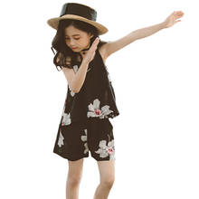 Conjunto de roupas florais para meninas, 2 peças, colete + curto, trajes para meninas, roupas de verão para crianças grandes 6 8 10 12 13 14 anos 2024 - compre barato
