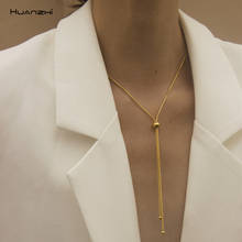 HUANZHI 2020 New Trend Gold Long Necklace Geometric Metal Chain Adjustable Necklace for Women Girls Party Wedding Jewelry 2024 - купить недорого