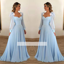 Vestidos de Noche musulmanes en color azul cielo, Vestido largo de gasa de manga larga con escote en forma de A, de Dubái estilo árabe, para baile de graduación 2024 - compra barato