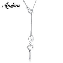 New Fashion 925 Silver Necklace Heart Key Tassel Necklace Dress For Woman Jewelry Gift 2024 - buy cheap