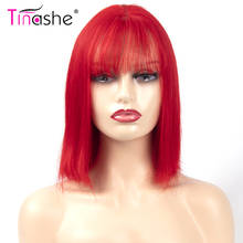 Tinashe em linha reta vermelho azul peruca roxa com franja glueless peruca do laço 613 peruca loira colorido perucas de cabelo humano para as mulheres curto bob peruca 2024 - compre barato