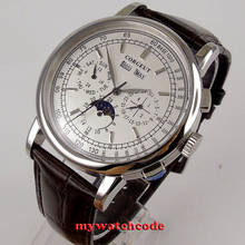 CORGEUT-Reloj Automático multifuncional para hombre, cronógrafo con indicador de fecha y año, correa de cuero, esfera blanca, 42mm 2024 - compra barato