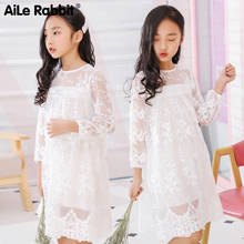 Girls Princess Dress Girls Fashion Lace Dress Embroidered Long Sleeve Dress Wedding White Dress Party Dress 2024 - buy cheap