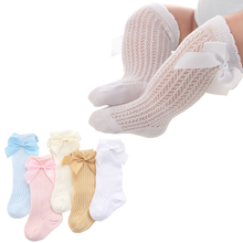 Новые детские носки, летние тонкие Повседневные носки до колена с бантом для девочек 2024 - купить недорого
