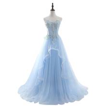 Vestido de noche largo con espalda descubierta para mujer, traje de princesa azul cielo, elegante, Formal, para fiesta 2024 - compra barato
