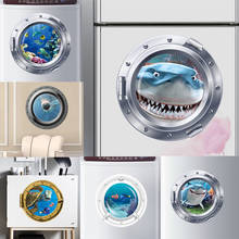 Vivid 3d Submarine Porthole Wall Stickers Refrigerator Bathroom Home Decoration Shark Fishes Mural Art Pvc Decal home decoration 2024 - buy cheap