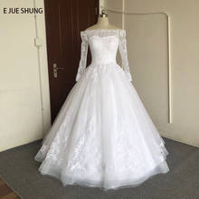 E JUE SHUNG White Lace Appliques Off The Shoulder Wedding Dresses Ball Gown Long Sleeves Luxury Bridal Wedding Gowns Plus Size 2024 - buy cheap