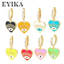 EYIKA 1 Piece Colorful Enamel Evil Eye Hoop Earring Love Heart Zircon Fashion Aretes for Women Girls Bohemian Accessries Jewelry 2024 - buy cheap