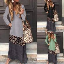 Elegant Women's Dresses V-Neck Leopard Print Contrast Splicing Long Sleeves Dress for Women Ankle Length Ladies Casual Dress 2024 - buy cheap