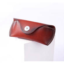 16*7cm Real Leather Glasses Case Women Men Sunglasses box Retro handmade Eyeglasses Bag Fish Eye Button Eyewear Storage Cases N5 2024 - buy cheap