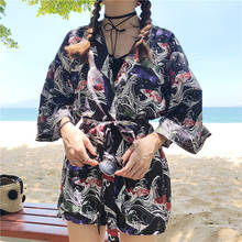 Bebovizi Black 2020 New Summer Japanese Fashion Women Harajuku Cardigan Kimono Blouse Tops Casual Beach Kimonos Robe Clothes 2024 - buy cheap