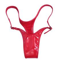 Cintura baixa ajustável biquíni suave tangas sexy mulher pvc brilhante g-string bandagem oco para fora sexy micro tanga t-back mais tamanho 2024 - compre barato