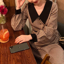 Plaid Elegant Dress Spring Women Long Sleeve High Waist Vintage Dress Evening Female One-Piece Lady Clothes HB212 2024 - buy cheap